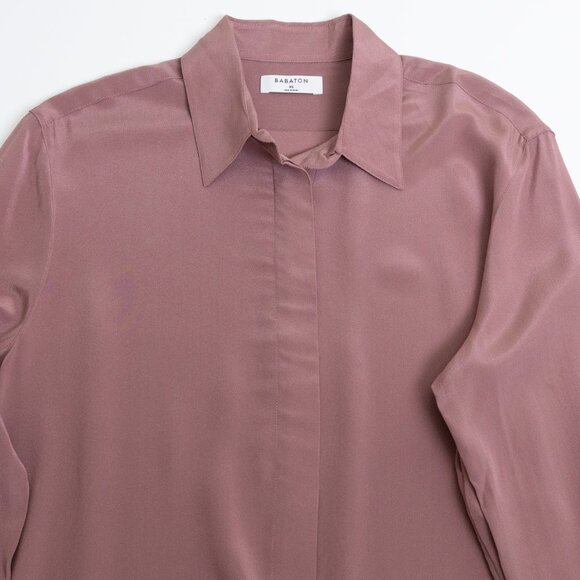 Aritzia Babaton Academy 100% Silk Blouse Button Up Red Willow Mauve Pink - Picture 3 of 13